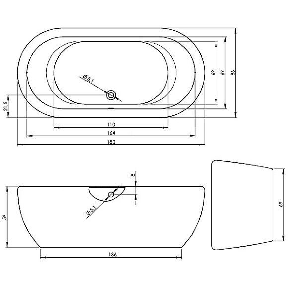 Акриловая ванна DUA FS 180x86 WHITE RIHO арт. BD01 (BD0100500000000)
