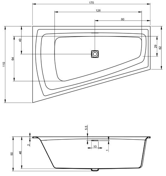 Акриловая ванна STILL SMART LED R 170x110 RIHO арт. BR03 (BR0300500K00130)