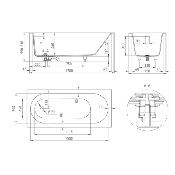 Ванна 170х75 KIT ORNELLA, Salini арт. 102411G