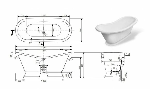 Ванна отдельностоящая "Бостон" на подиуме размер 1800х740 Эстет ФР-00001046 цвет: Белый Ванна отдельностоящая "Бостон" на подиуме размер 1800х740 Эстет ФР-00001046 цвет: Белый