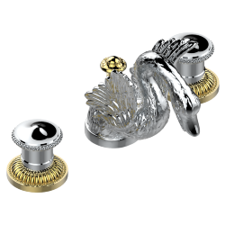 Смеситель для раковины на три отверстия устанавливаемый на борту с донным клапаном, THG Cygne, хром/золото (G02) - G31-151 Смеситель для раковины на три отверстия устанавливаемый на борту с донным клапаном, THG Cygne, хром/золото (G02) - G31-151