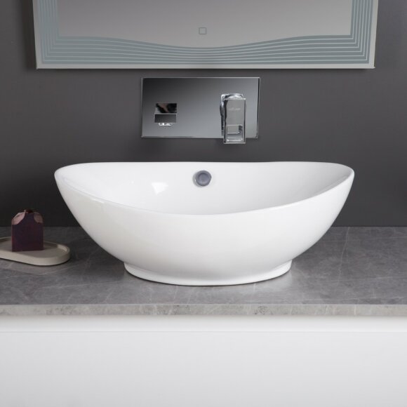 BelBagno Раковина керамическая накладная 590x390x190, овальная, глянцевый белый, арт. BB1087 BelBagno Раковина керамическая накладная 590x390x190, овальная, глянцевый белый, арт. BB1087