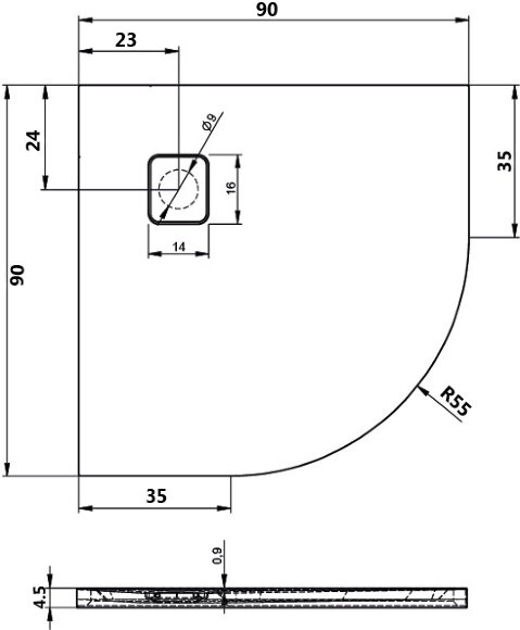 Акриловый душевой поддон Riho Basel 451 90x90 черный глянец, накладка хром DC981600000000S