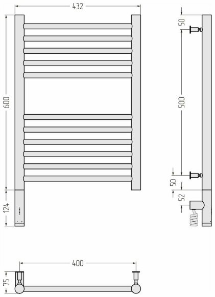 Электрический полотенцесушитель Богема 3.0 прямая 600х400 МЭМ левый Сунержа, 31-5804-6040 цвет: матовый чёрный Электрический полотенцесушитель Богема 3.0 прямая 600х400 МЭМ левый Сунержа, 31-5804-6040 цвет: матовый чёрный