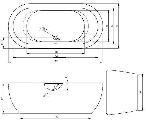 Акриловая ванна DUA FS 180x86 FS WHITE AND COLOUR PANEL RIHO арт. BD01 (BD01XXX00000000)