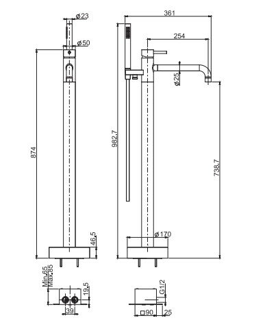 Смеситель для ванны, напольный, с ручным душем и шлангом 150см., Carlo Frattini Spillo Up F3034/6OS цвет: матовое золото Смеситель для ванны, напольный, с ручным душем и шлангом 150см., Carlo Frattini Spillo Up F3034/6OS цвет: матовое золото