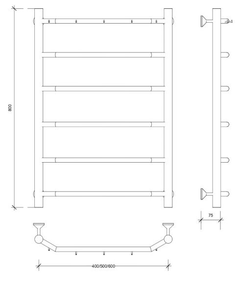 Полотенцесушитель водяной, черный, Secado 80x40, Агата 1 К - 4673739222973