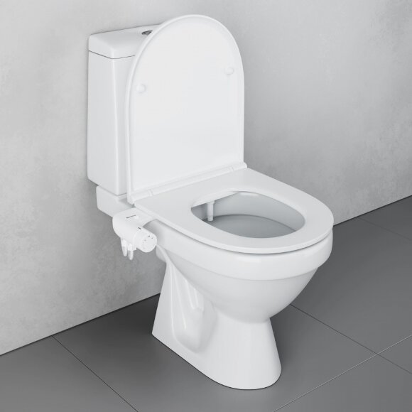 Унитаз-компакт безободковый с сиденьем микролифт и приставкой биде Origin Evo Damixa, арт. 421788607SC цвет: белый