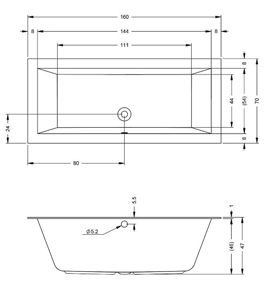 Акриловая ванна LUGO 160x70 RIHO арт. BT07 (BT0700500000000)