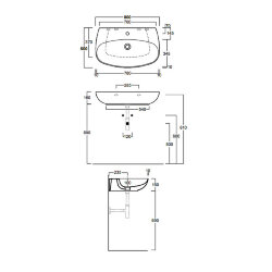 Раковина накладная или подвесная-80*50см, Vignoni Simas, БЕЗ отв., белая арт. VI11 bi0