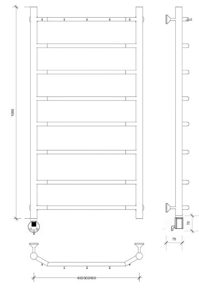 Полотенцесушитель электрический, черный матовый, Secado 100x40, Агата 1 К - 4673739230930