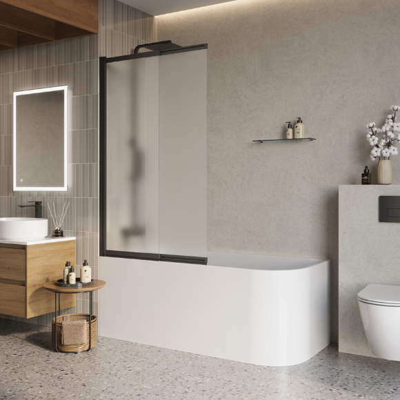Шторка на ванну 90 х 145 см BelBagno, цвет: чёрный матовый, арт. LUCE-VF-11-90/145-P-NERO