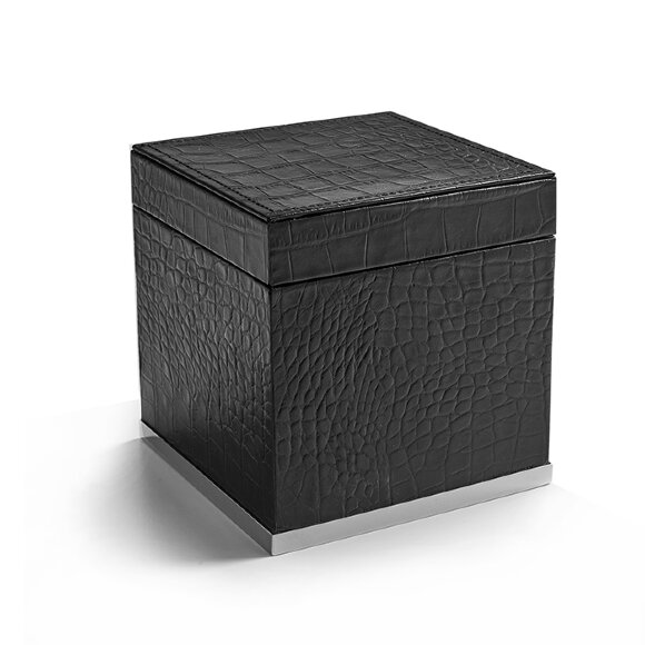 3SC Коробка с крышкой 14х14хh14см, отделка: черная кожа,  Cocco цвет: хром арт. CO48ASL