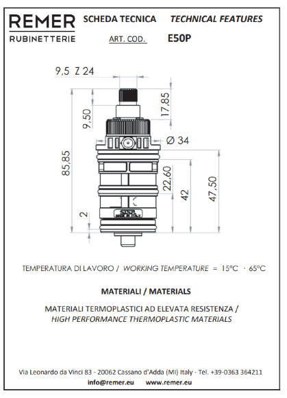Картридж термостатический Remer E50P Картридж термостатический Remer E50P