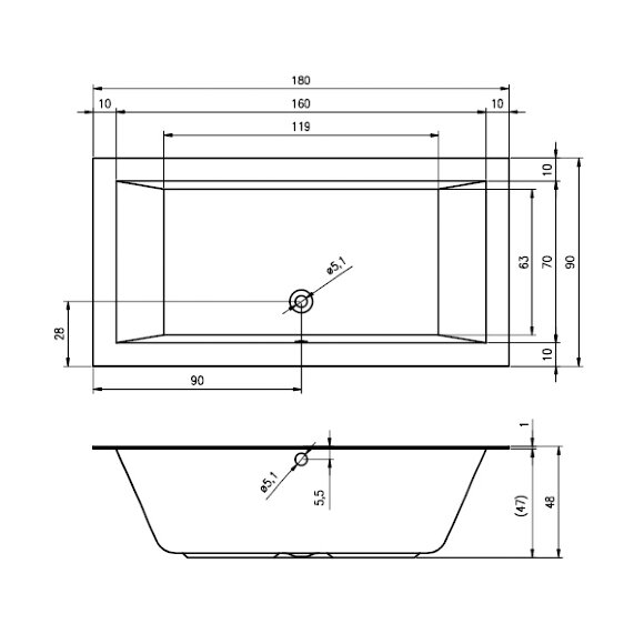 Акриловая ванна LUGO 180x90  RIHO арт. BT03 (BT0300500000000)