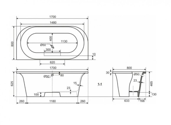 Ванна пристенная "Лира" размер: 1700х800 Эстет ФР-00001912 цвет: Белый