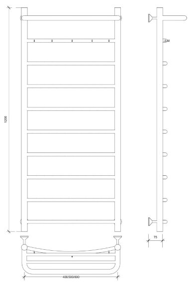 Полотенцесушитель водяной, черный, Secado 120x60, Милан 1 КСП - 4673739226575