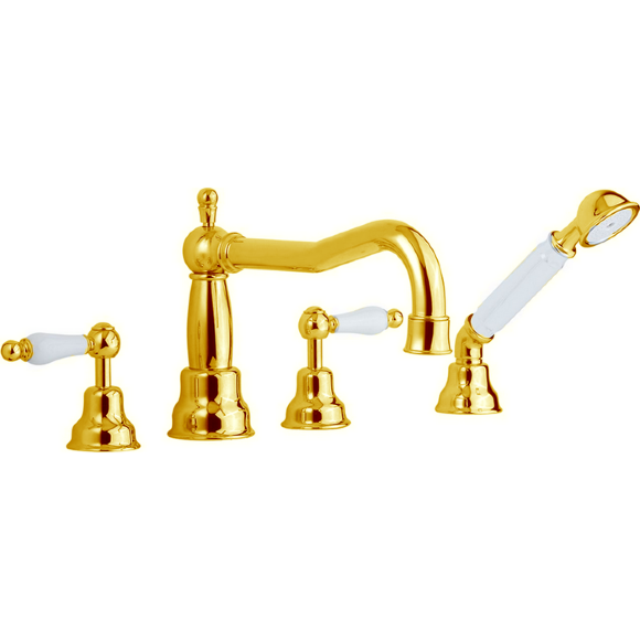 Смеситель на борт ванны на 4 отверстия CISAL Arcana Toscana цвет: золото/белый арт. TS00026424