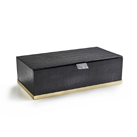 3SC Коробка с крышкой 25х13хh8см, отделка: черная кожа,  Cocco цвет: золото арт. CO49AGD