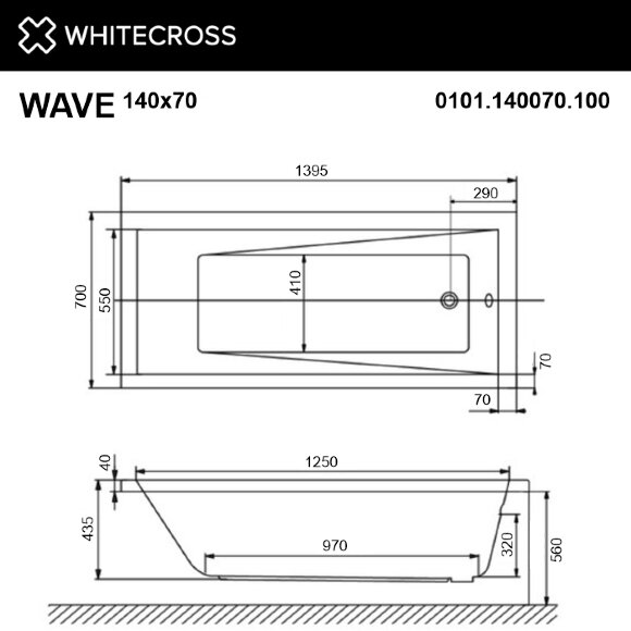 Акриловая ванна 140х70 Whitecross Wave, цвет: белый, арт. 0101.140070.100 Акриловая ванна 140х70 Whitecross Wave, цвет: белый, арт. 0101.140070.100