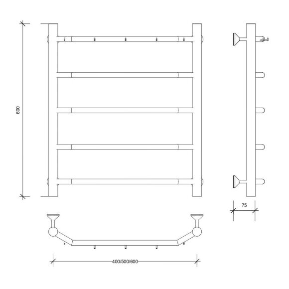 Полотенцесушитель водяной, хром, Secado 60x60, Агата 1 К - 4603777443993