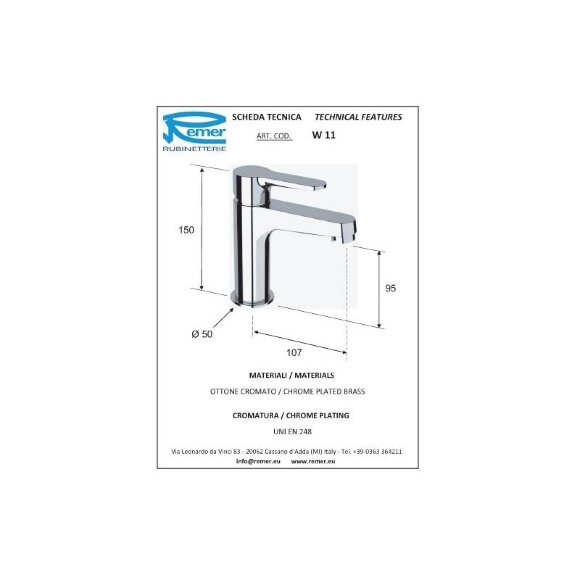 Смеситель для раковины (хром) REMER Winner W11 Смеситель для раковины (хром) REMER Winner W11