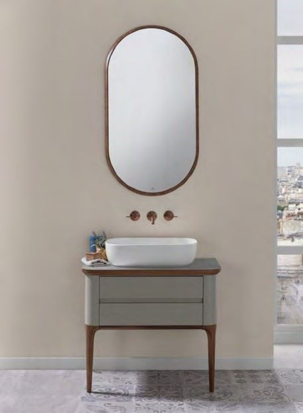 Комплект мебели Noken (тумба со столешницей, ножки, раковина, зеркало) серый/орех - 100301217