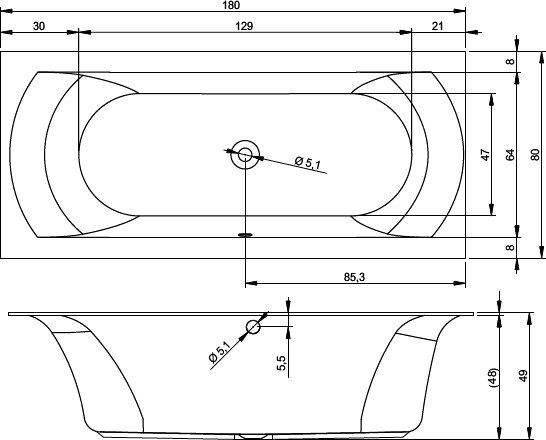 Акриловая ванна LINARES VELVET 180x80 RIHO арт. BT46 (BT4610500000000)