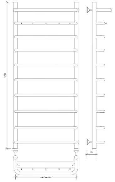 Полотенцесушитель водяной, хром, Secado 120x40, Мерида 1 КСП - 4603777445485