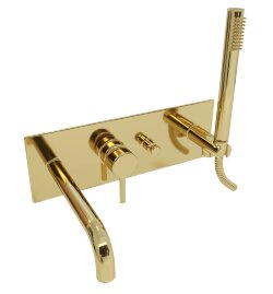 Paffoni Встраиваемый смеситель для ванны и душа (2 выхода) с накладкой из нержавеющей стали 350x120мм и ручным душем, встраиваемая часть в комплекте арт. LIG001HG Paffoni Встраиваемый смеситель для ванны и душа (2 выхода) с накладкой из нержавеющей стали 350x120мм и ручным душем, встраиваемая часть в комплекте арт. LIG001HG