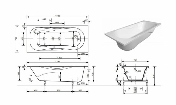 Ванна "Эллис 170" 1700х750 Эстет ФР-00008586 цвет: Медь