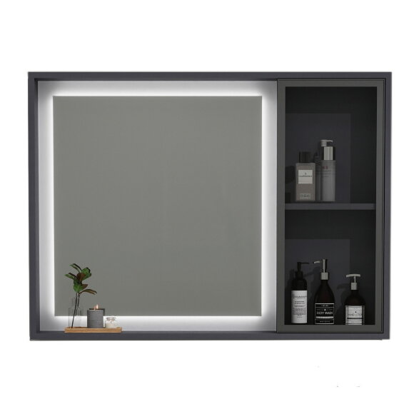 Зеркальный шкаф S133, Unihopper, DTC петли, LED c кнопкой вкл. (950x140x700), U910.MC1000, Black&White арт. 910MC1000