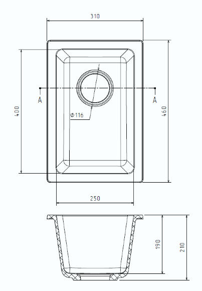Кухонная мойка Berkana 305x455, 1 чаша, Rivelato, BK-25 beige scuro цвет: бежевый
