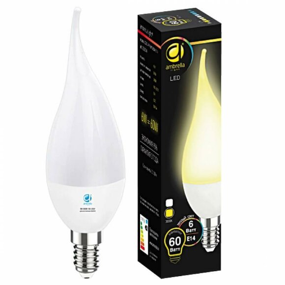 Лампа светодиодная E14 6W 3000K   205014, Ambrella light цвет: белый