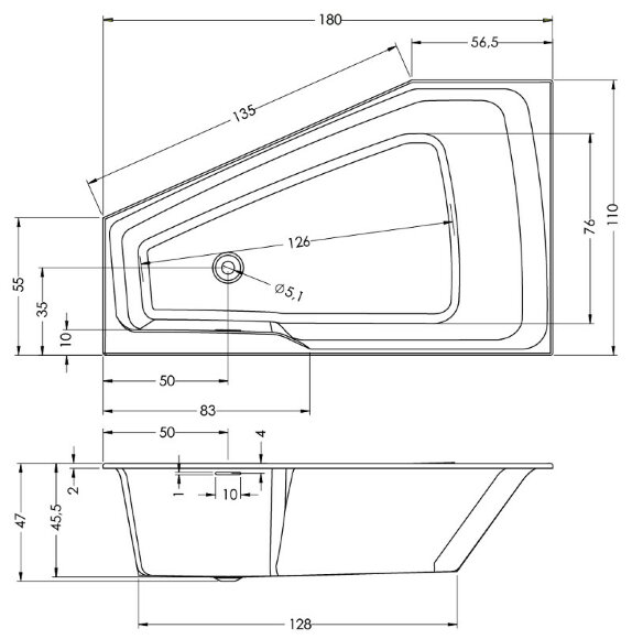 Акриловая ванна RETHING SPACE 180x110 R PULG&PLAY RIHO FALL RIHO арт. BD85 (BD85C0500000000)