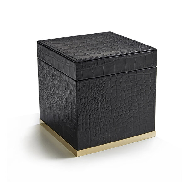 3SC Коробка с крышкой 14х14хh14см, отделка: черная кожа,  Cocco цвет: золото арт. CO48AGD