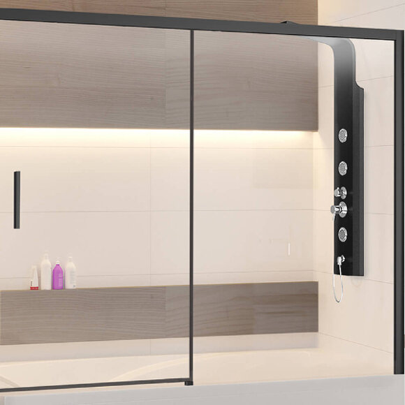 RGW Шторка на ванну sc-45b 180x150 профиль черный стекло прозрачное алюминий, стекло арт. 34114518-14