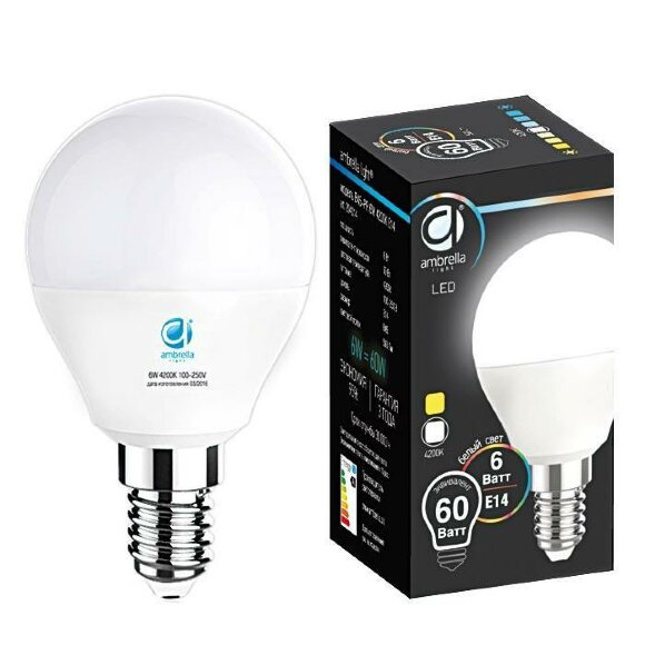 Лампа светодиодная E14 6W 4200K   204014, Ambrella light цвет: белый