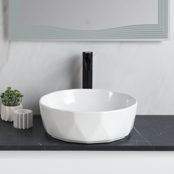 BelBagno Раковина накладная керамическая 410x410x135, круглая, глянцевый белый, арт. BB1409