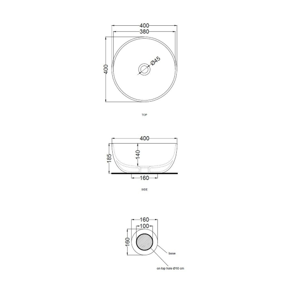 Раковина накладная Ceramica CIELO Shui на столешницу Ø 40 см (Talco), арт. SHBA40 TL