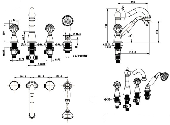 Смеситель на борт ванны Provanse 394 Бронза Boheme