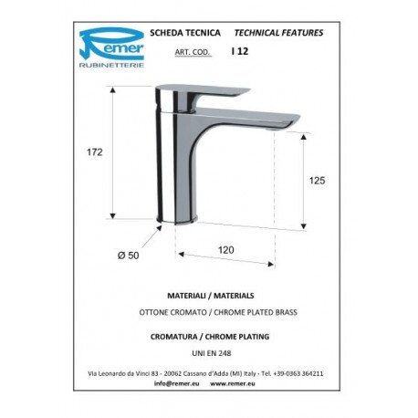 Смеситель для раковины медь Remer Infinity I12RL