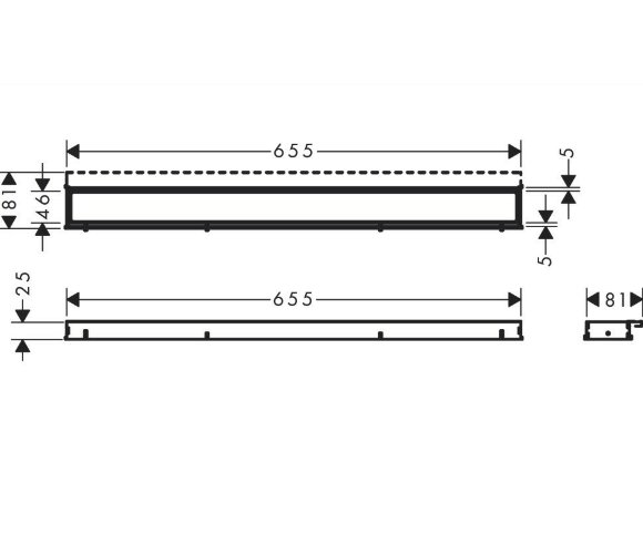 Hansgrohe внешняя часть трапа для душа Match, 70 см, с регулировкой по высоте, RainDrain Match, матовый черный арт. 56037670