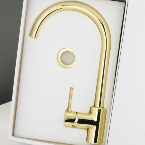 Смеситель для кухни, высокий излив, ручка сбоку, Migliore Fortis, золото арт. 31560