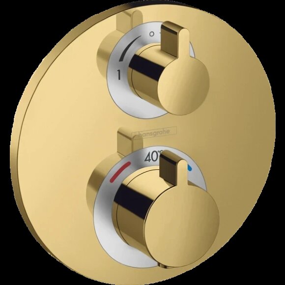 Hansgrohe термостатический смеситель для душа скрытого монтажа на 2 потребителя, Ecostat S, глянцевое золото арт. 15758990