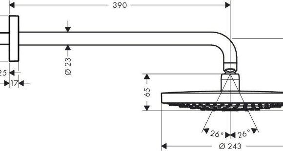 Hansgrohe верхний душ с настенным кронштейном, Raindance Select S, матовый хром арт. 26466400