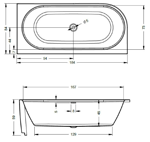 Акриловая ванна DESIRE L 184x84 RIHO арт. BD06 (BD0600500000000)