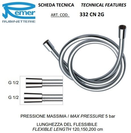 Шланг для душа 150 см Remer 332CN2G150CFP, цвет: черный