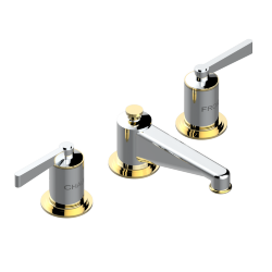 Смеситель для раковины на три отверстия устанавливаемый на борту с донным клапаном, THG Faubourg metal с рукоятками, хром/золото (G02) - G2U-151 Смеситель для раковины на три отверстия устанавливаемый на борту с донным клапаном, THG Faubourg metal с рукоятками, хром/золото (G02) - G2U-151