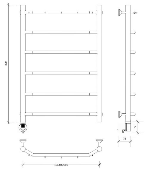 Полотенцесушитель электрический, черный матовый, Secado 80x40, Агата 1 К - 4673739230909